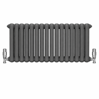 Gray radiator on a white background iron cast round column tube 