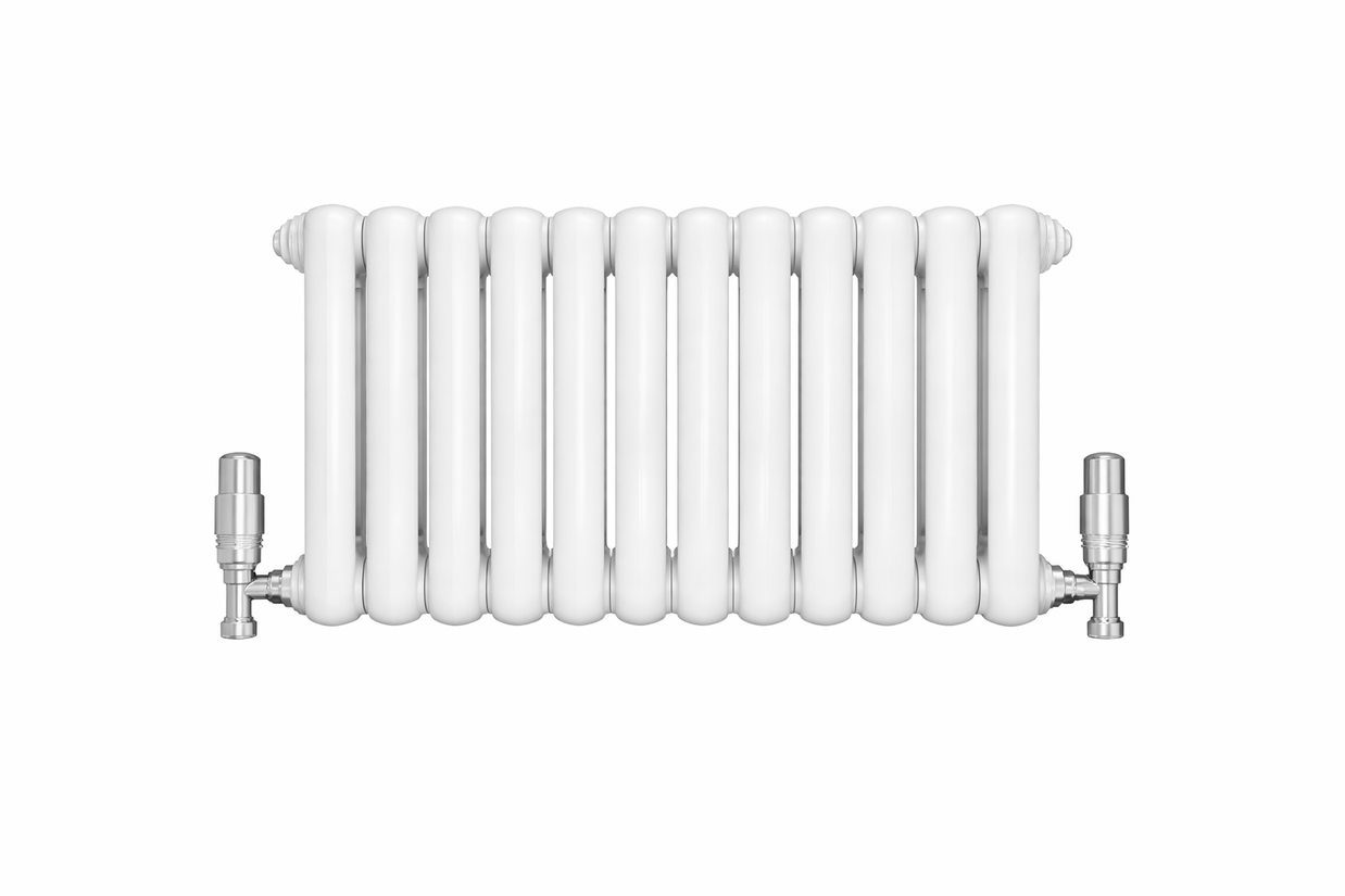 White radiator with chrome brackets  desginer round tube radiator