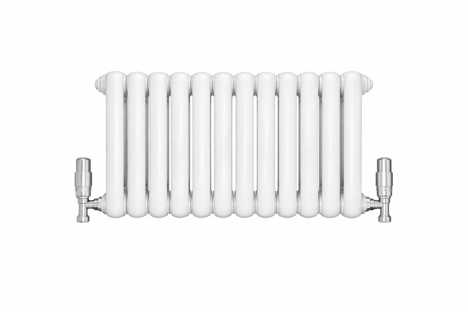 White radiator with chrome brackets  desginer round tube radiator