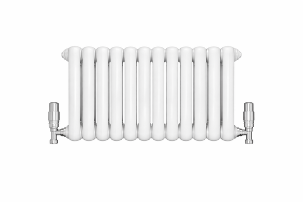 White radiator with chrome brackets  desginer round tube radiator