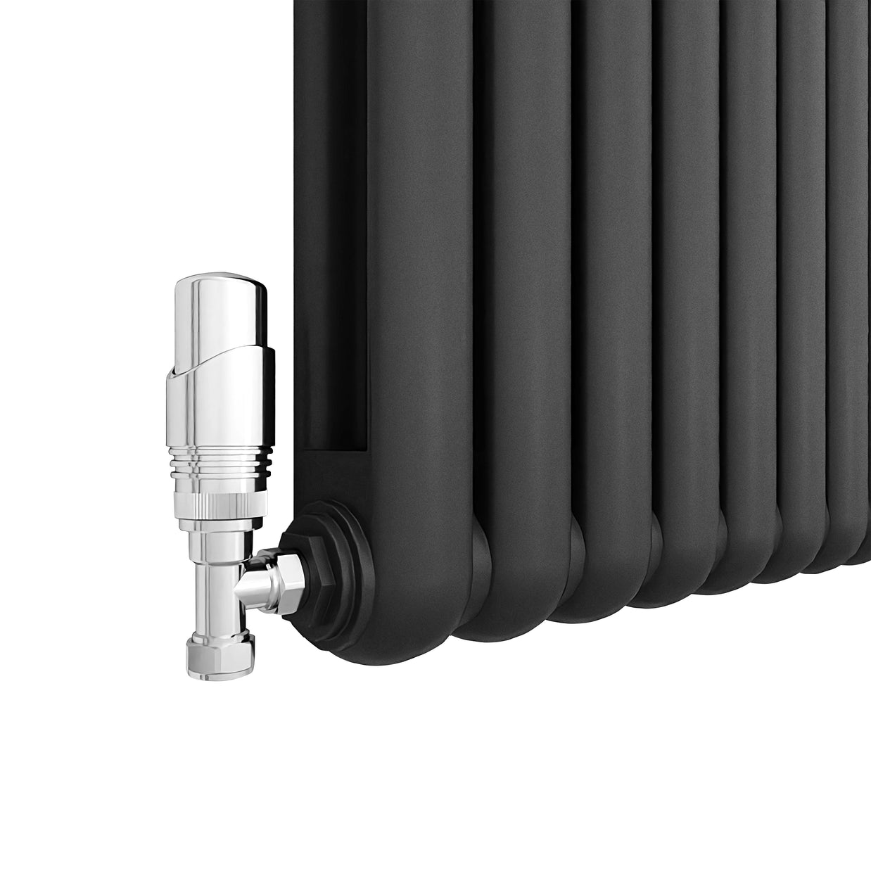 Black radiator with a silver valve  wall mounted new design round tube column Anthracite