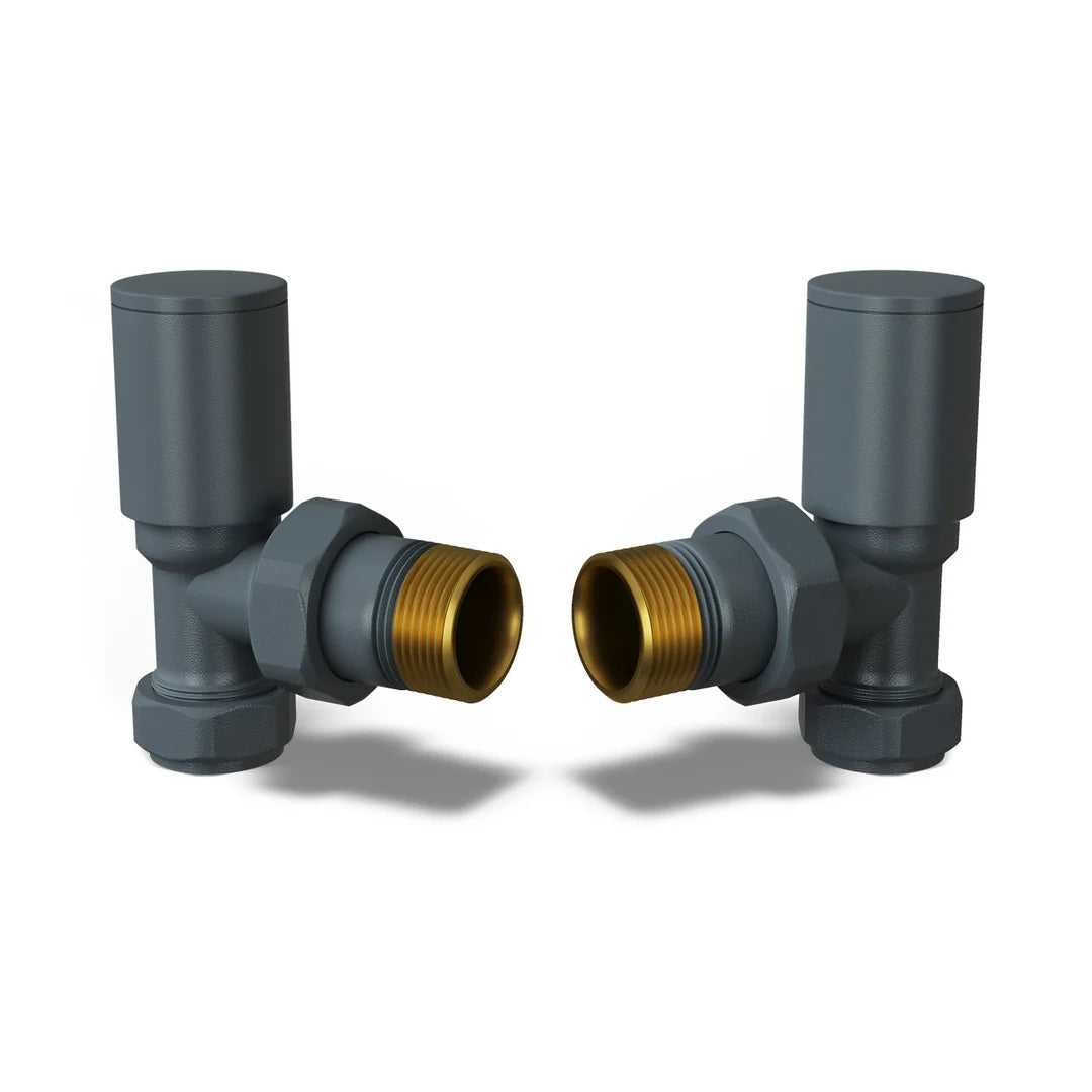 Round Angled Radiator Valves 15mm – Manual Valve Pair | 4 Colours