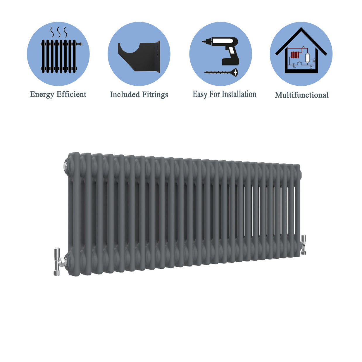 Horizontal Triple Column Radiator | Traditional Design | 1.5mm Steel | BS EN 442 Certified - Choice of Size