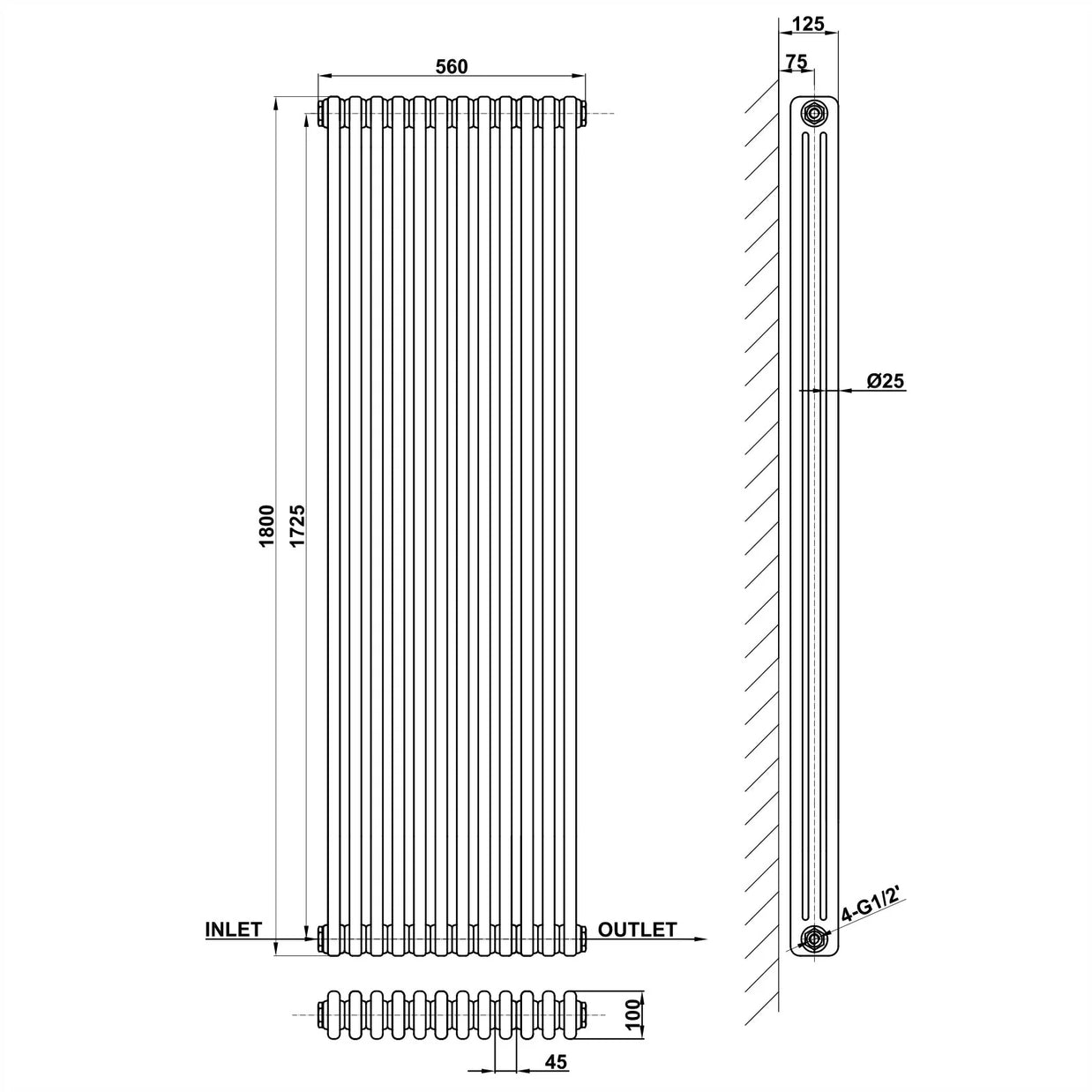 Triple Column Vertical Radiator | Traditional Design | 1.5mm Steel | BS EN 442 Certified - Choice of Size