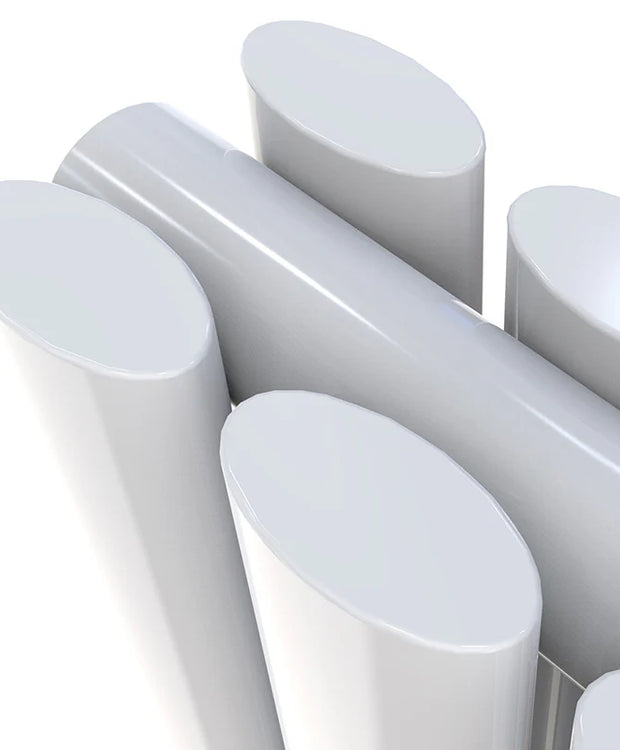 Close-up of a white radiator on a white background