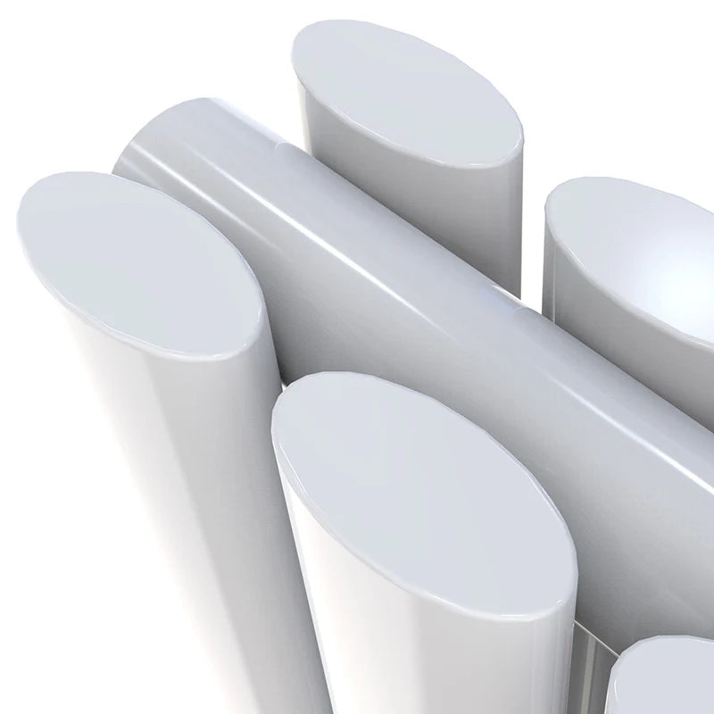 Close-up of a white radiator on a white background