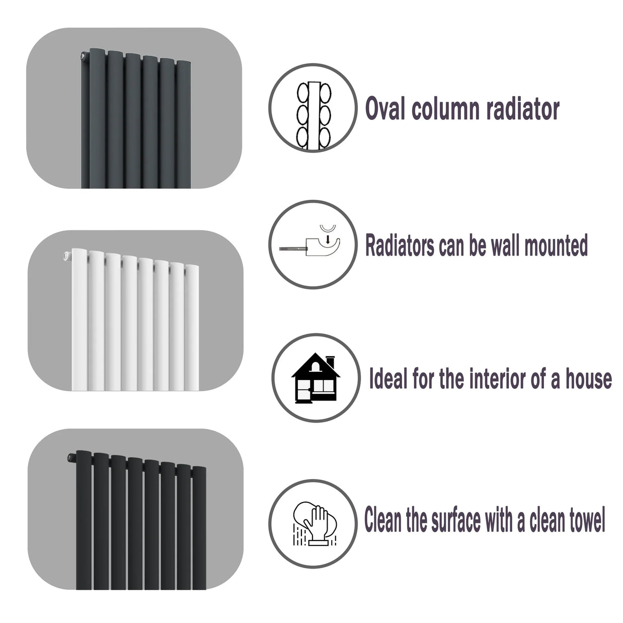 Horizontal Oval Column Designer Radiator – Single or Double Panel | modern Central heating Radiator | BS EN 442 Certified - Choice of Size