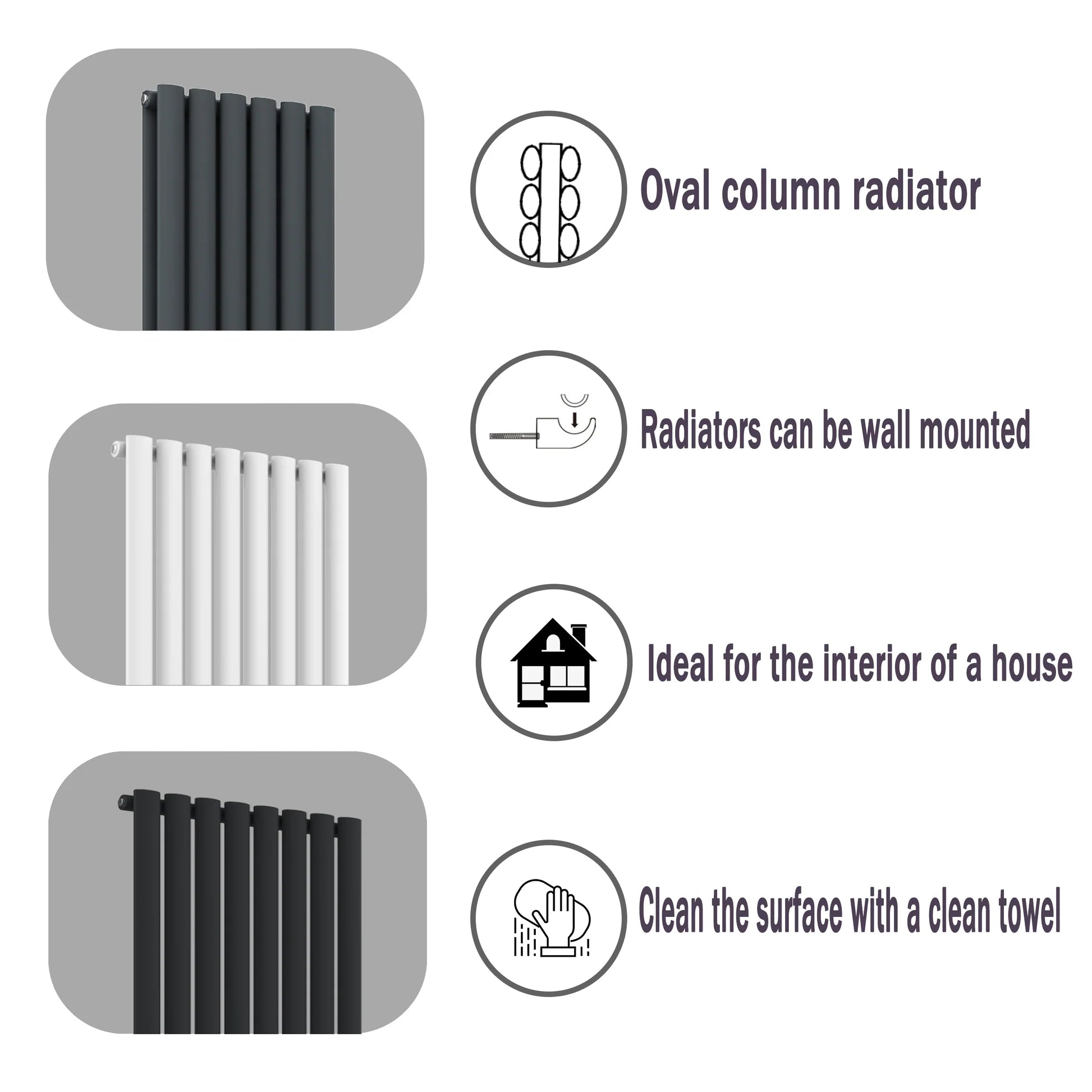 Horizontal Oval Column Designer Radiator – Single or Double Panel | modern Central heating Radiator | BS EN 442 Certified - Choice of Size