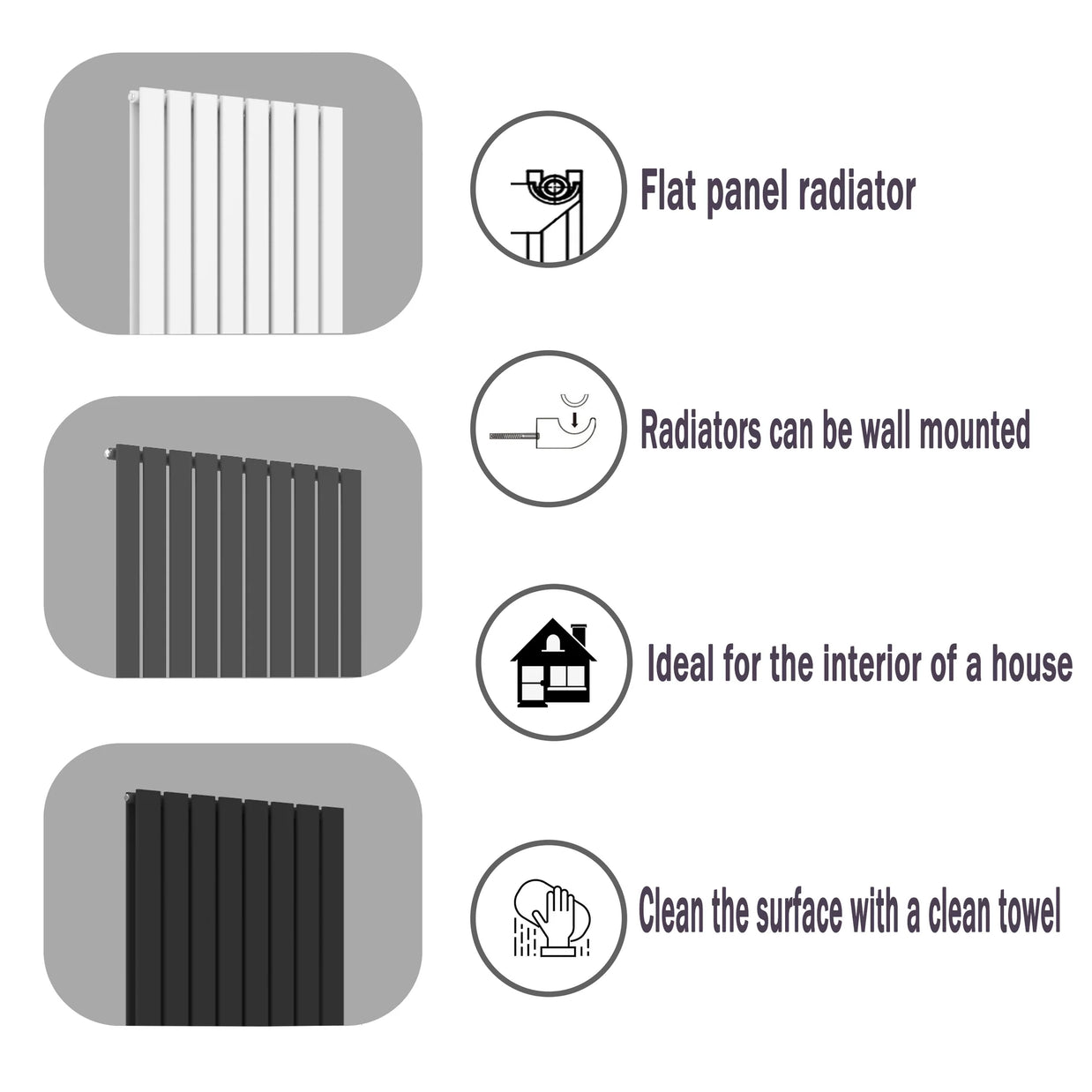 Horizontal Flat Panel Designer Radiator – Single or Double Panel | modern Central heating Radiator | BS EN 442 Certified | Wall Mounted - Choice Of Width