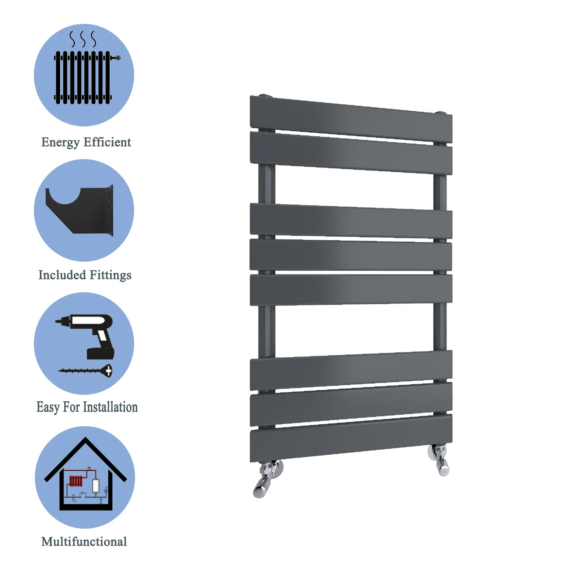 Flat Panel heated Towel Rail Radiator – Designer Finish | 1.6mm Steel | 25-Year Warranty | BS EN 442 - Choice of Size