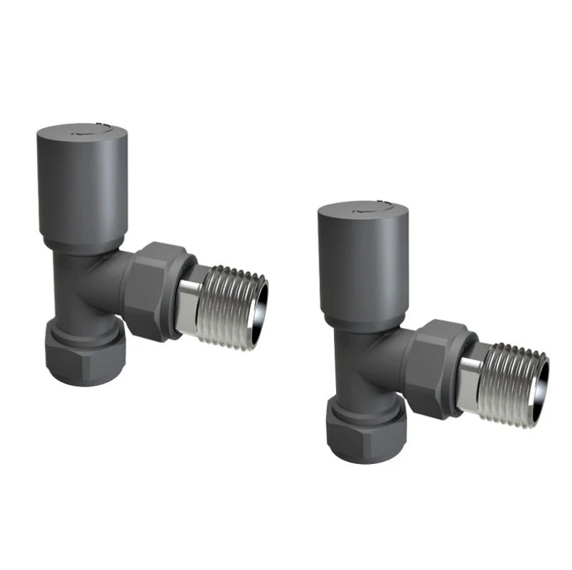 Valves - Angled Radiator Valves – 15mm BSP |  Manual Control | Brass Construction | Pair | Chrome / Anthracite