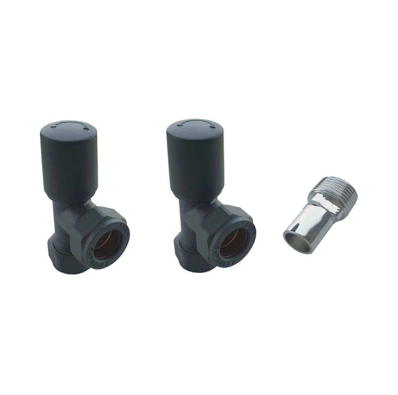 Valves - Angled Radiator Valves – 15mm BSP |  Manual Control | Brass Construction | Pair | Chrome / Anthracite