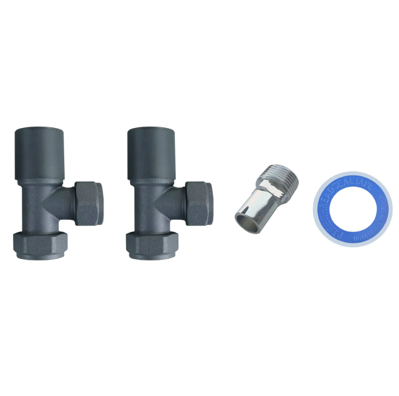 Valves - Angled Radiator Valves – 15mm BSP |  Manual Control | Brass Construction | Pair | Chrome / Anthracite