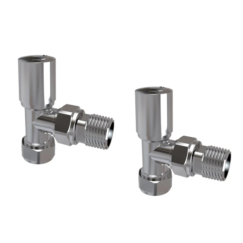 Valves - Angled Radiator Valves – 15mm BSP |  Manual Control | Brass Construction | Pair | Chrome / Anthracite