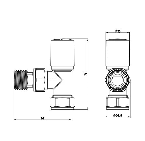 Valves - Angled Radiator Valves – 15mm BSP |  Manual Control | Brass Construction | Pair | Chrome / Anthracite