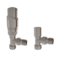 Thermostatic Angled Radiator Valves – 15mm BSP | modern TRV & Lockshield Set