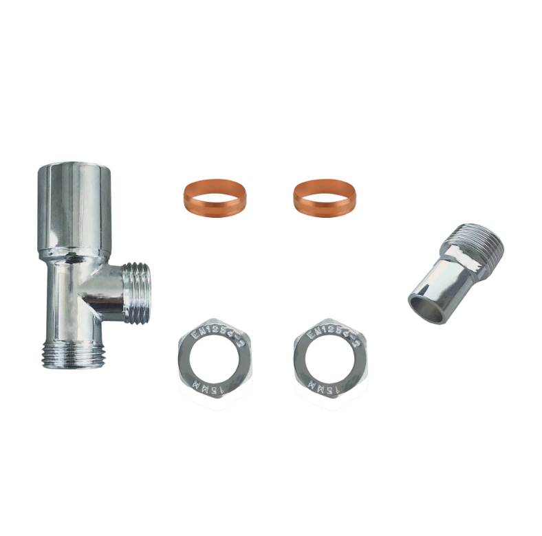 Thermostatic Angled Radiator Valves – 15mm BSP | modern TRV & Lockshield Set