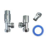 Thermostatic Angled Radiator Valves – 15mm BSP | modern TRV & Lockshield Set