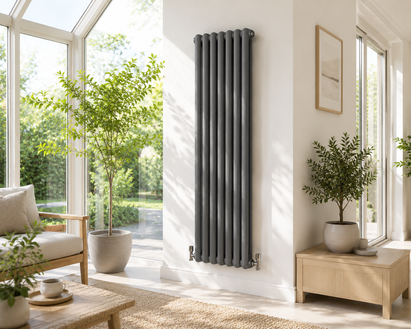 Vertical Round Tube Cast Iron Radiator – White / Anthracite 1800mm Height