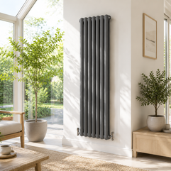Vertical Round Tube Cast Iron Radiator – White / Anthracite 1800mm Height