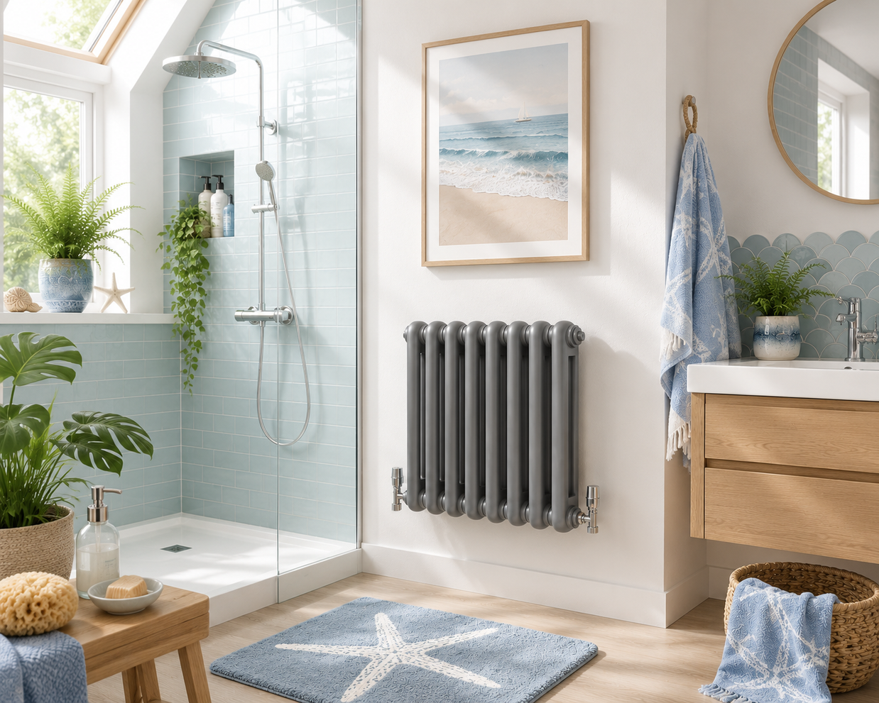 Horizontal Round Tube Cast Iron Radiator - White / Anthracite 600mm