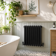 Horizontal Round Tube Cast Iron Radiator - White / Anthracite 600mm