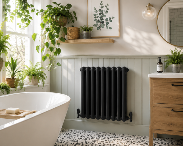 Horizontal Round Tube Cast Iron Radiator - White / Anthracite 600mm