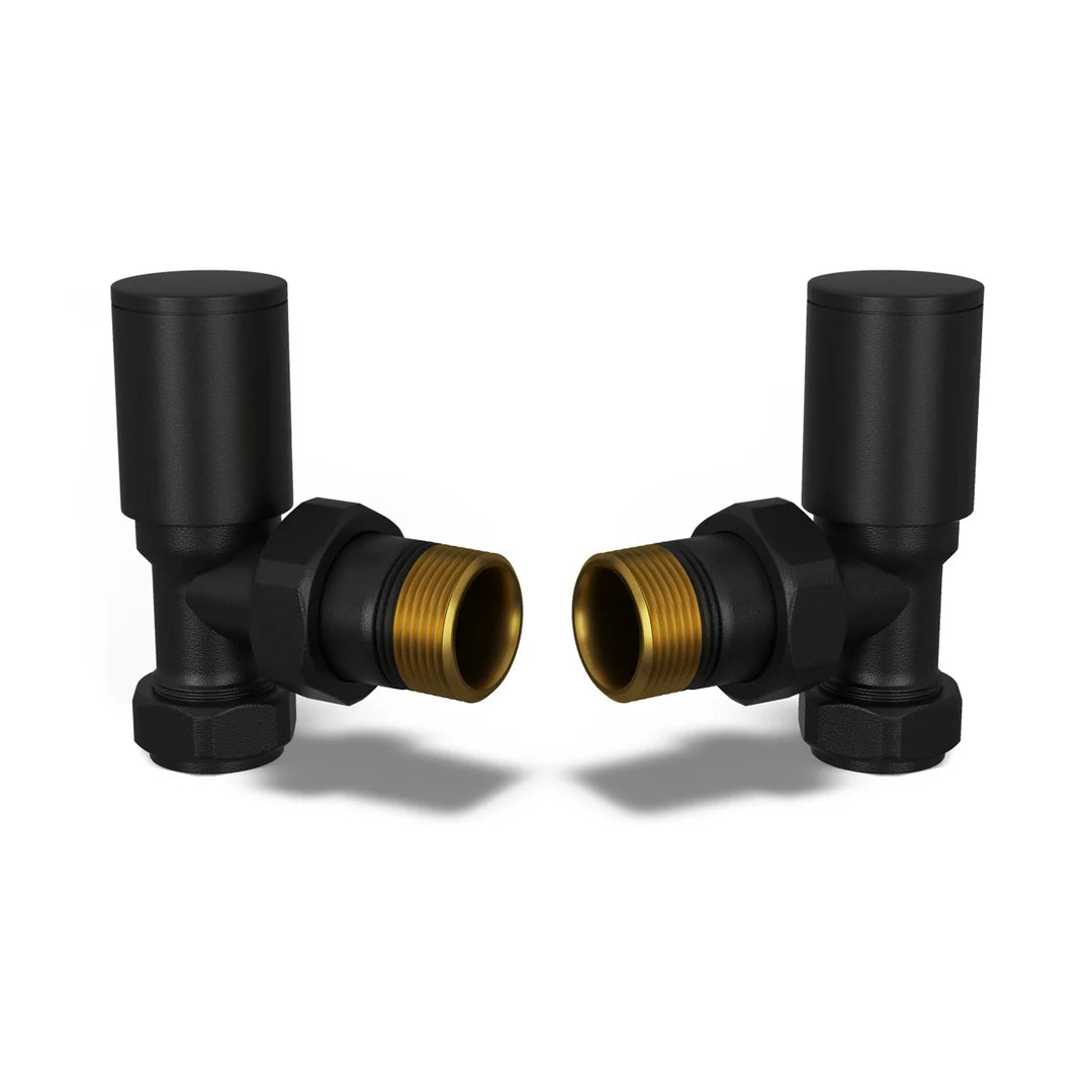 Round Angled Radiator Valves 15mm – Manual Valve Pair | 4 Colours