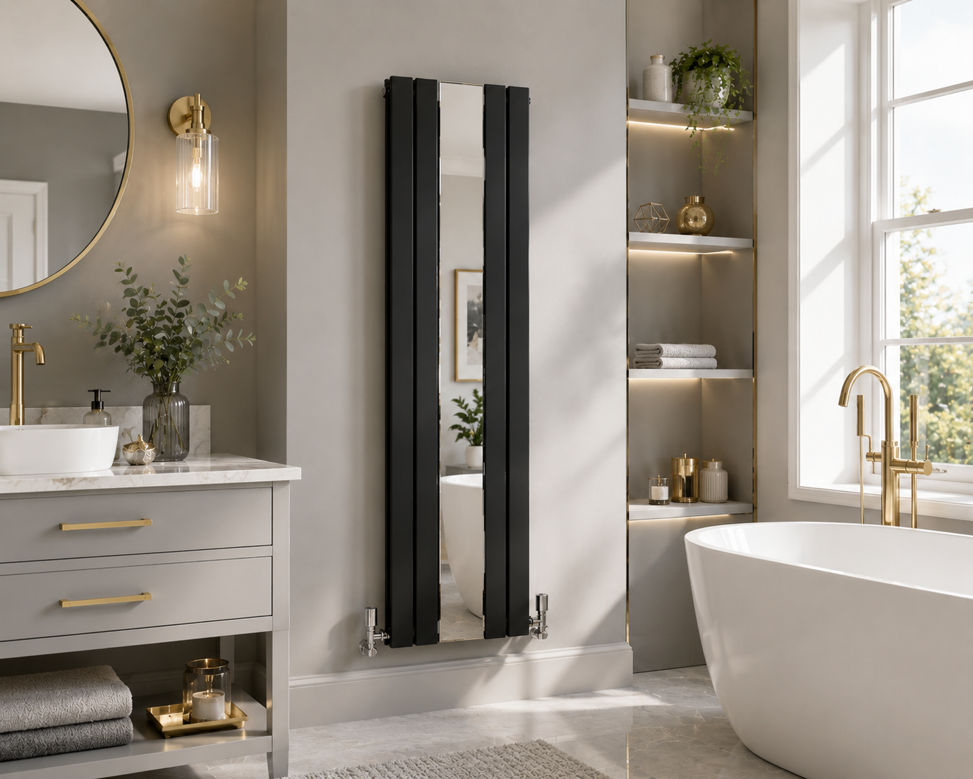Flat Panel / Oval Panel Mirror Radiator – White / Anthracite 1800mm Multiple Sizes