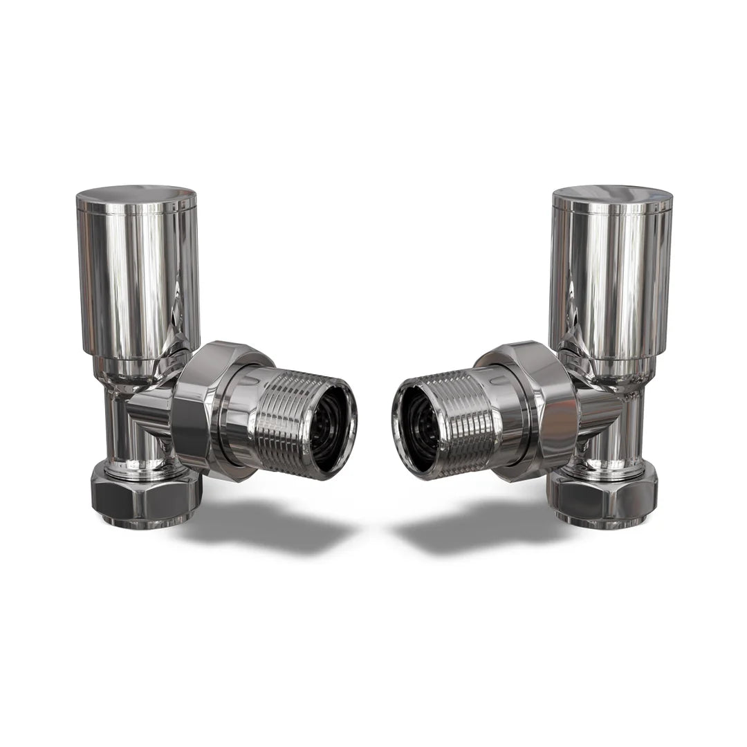 Round Angled Radiator Valves 15mm – Manual Valve Pair | 4 Colours