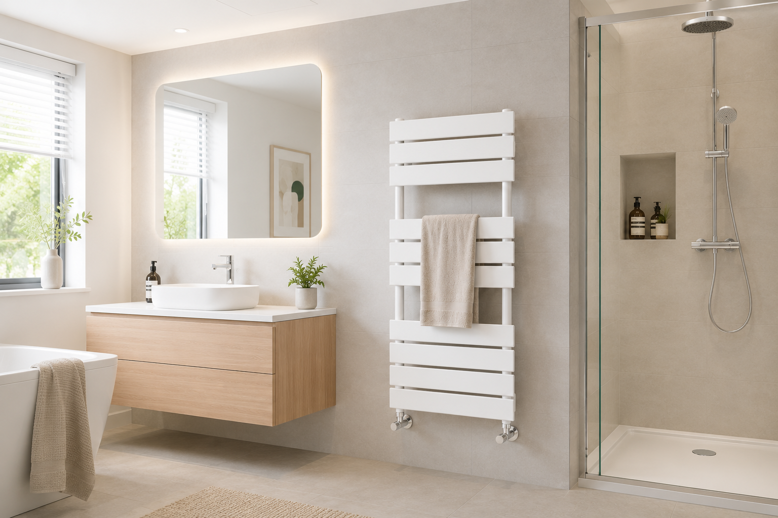 Flat Panel Heated Towel Rail Designer Radiator | 1.6mm Steel | BS EN 442 - White/ Anthracite/ Black 650mm-1600mm heightChoice of Size