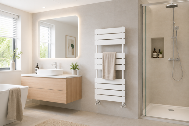 Flat Panel Heated Towel Rail Designer Radiator | 1.6mm Steel | BS EN 442 - White/ Anthracite/ Black 650mm-1600mm heightChoice of Size