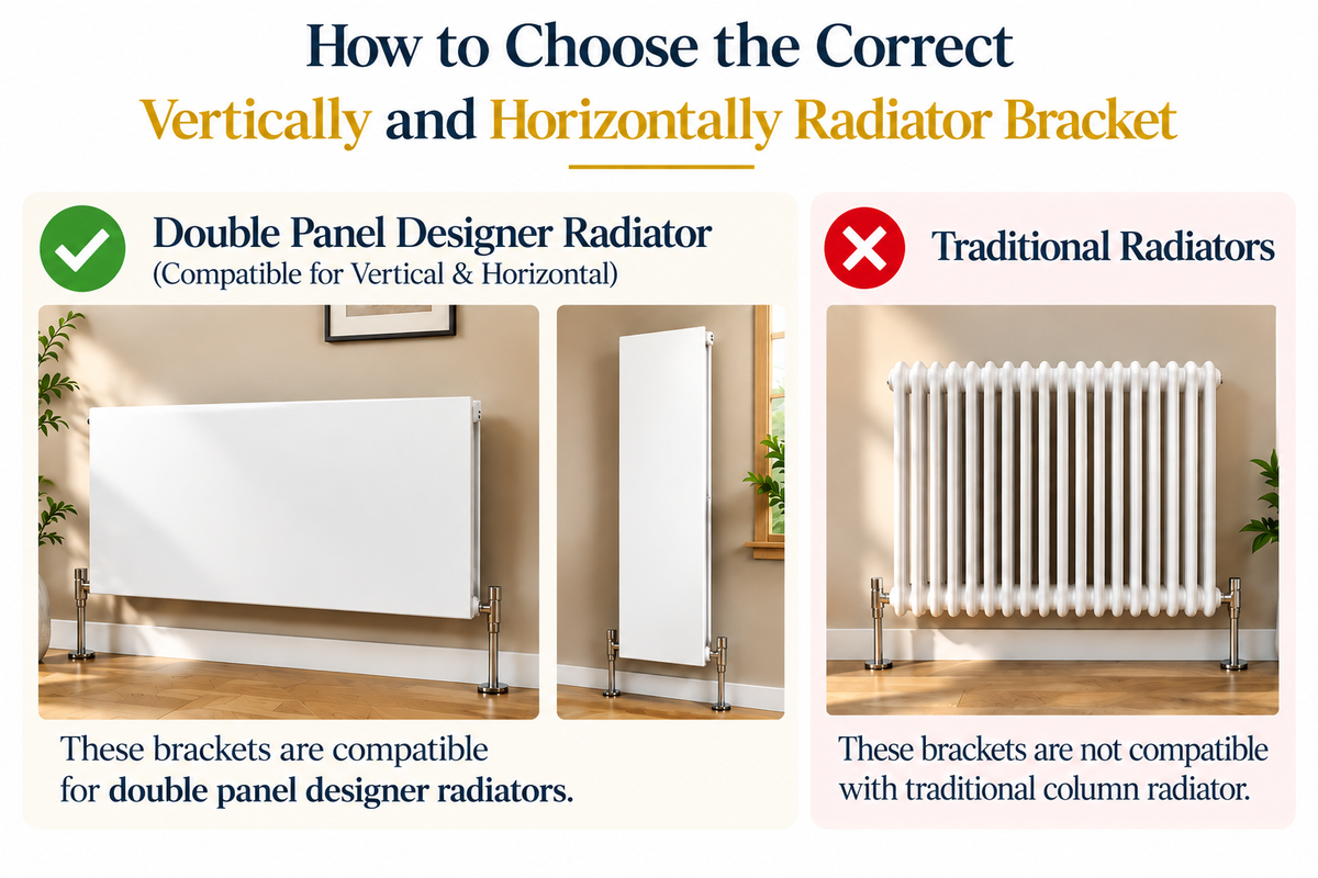 Single Arm Radiator Wall Brackets for Double Panel Designer Radiators with Fixing Kit - Set of 4 - White, Black and Anthracite