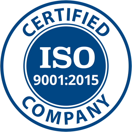 ISO 9001:2015 certification logo with blue and white colors on a white background