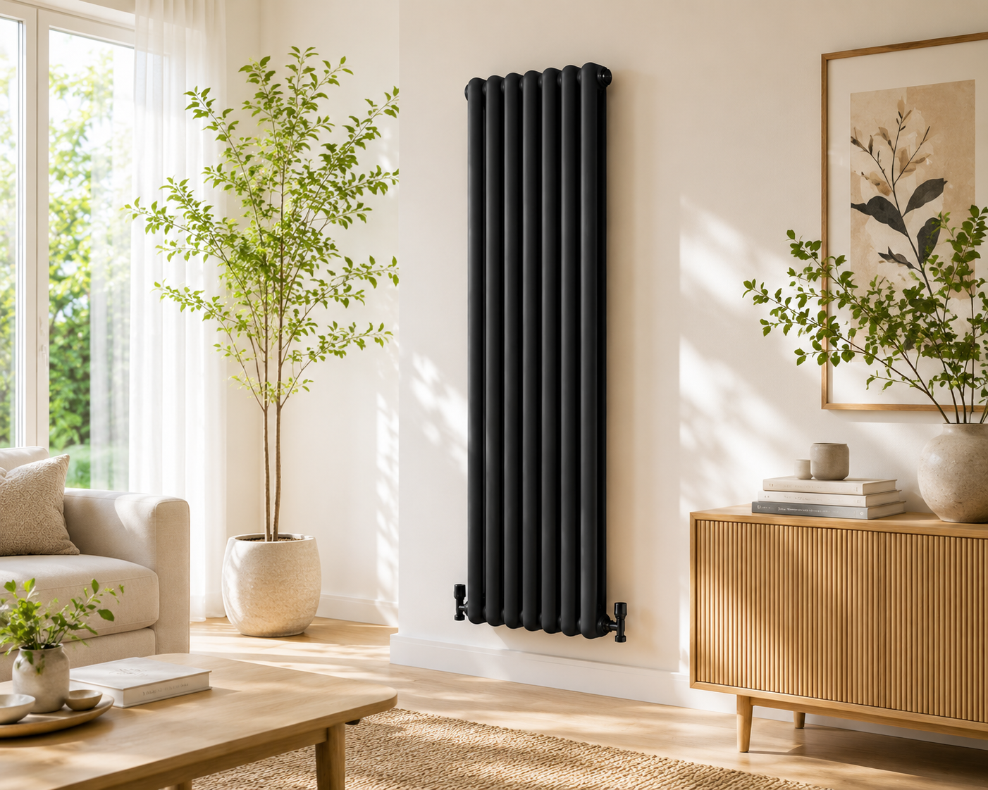 Vertical Round Tube Cast Iron Radiator – White / Anthracite 1800mm Height