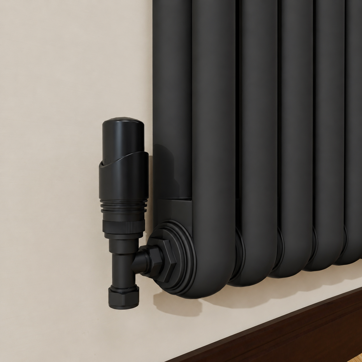 Horizontal Round Tube Cast Iron Radiator - White / Anthracite 600mm