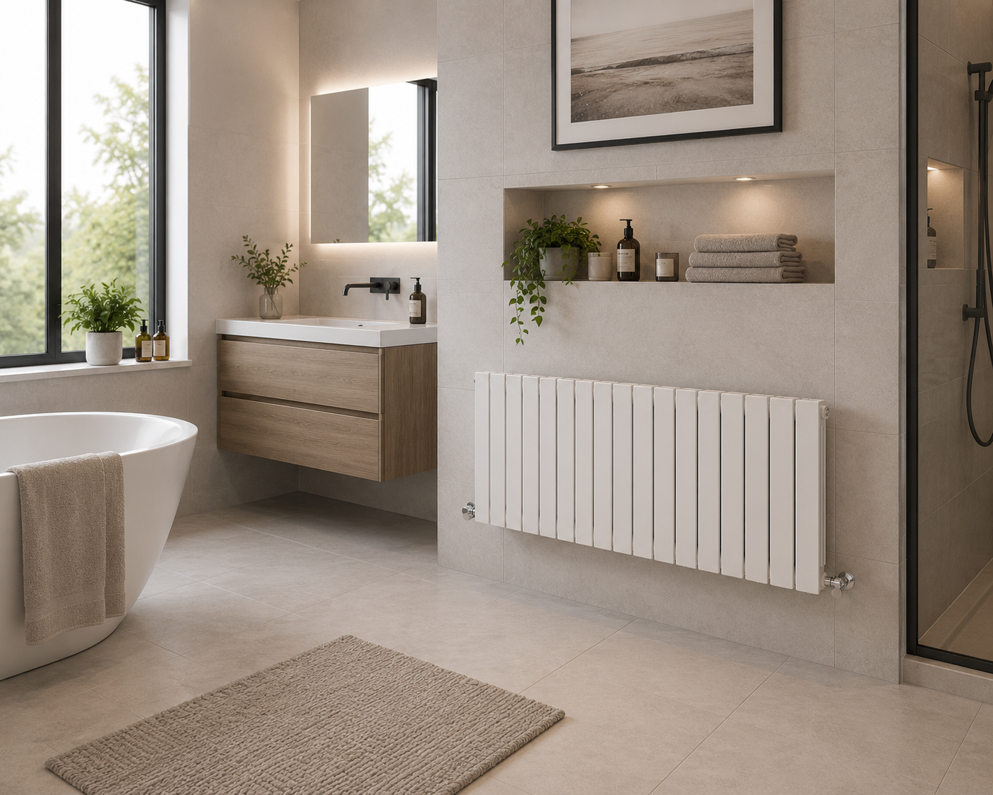 Horizontal Flat Panel Designer Radiator – Single or Double Panel | modern Central heating Radiator | BS EN 442 Certified | Wall Mounted - White/ Anthracite/ Black 600mm height Choice Of Width