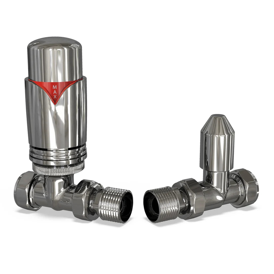 Straight Thermostatic Radiator Valves – 15mm TRV & Lockshield Set