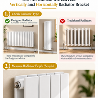 Single Arm Radiator Wall Brackets for Single Panel Designer Radiators with Fixing Kit - Set of 4 - White, Black and Anthracite