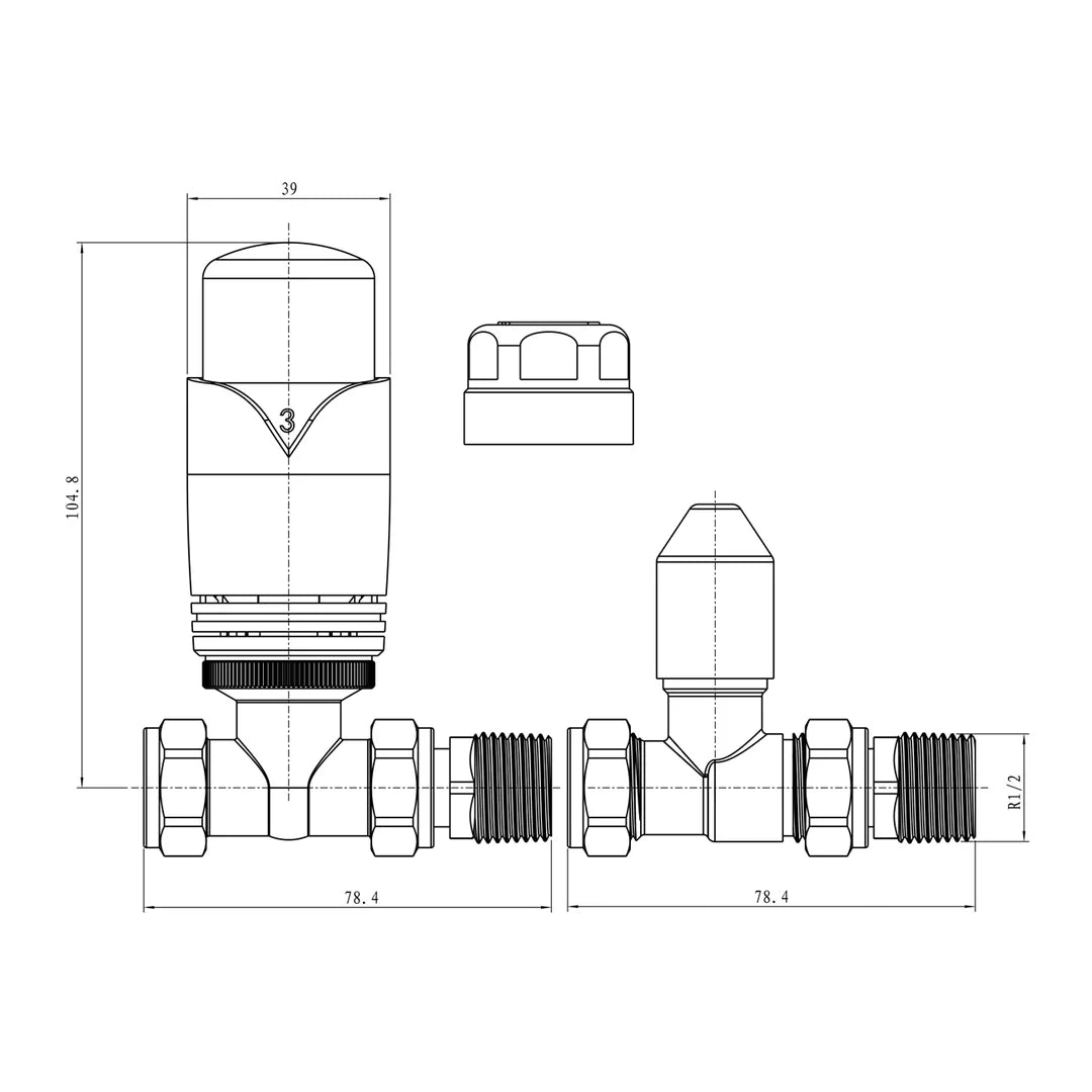 Straight Thermostatic Radiator Valves – 15mm TRV & Lockshield Set