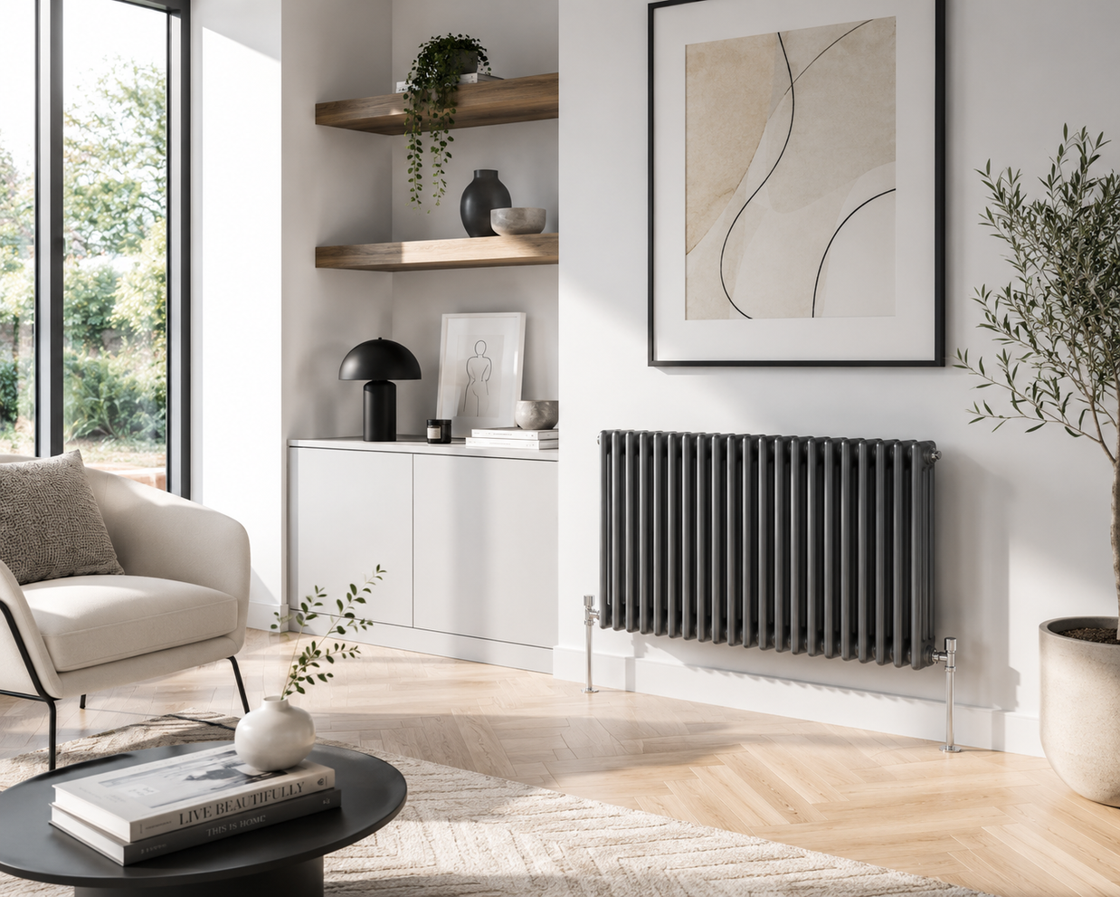Horizontal Triple Column Radiator | 1.5mm Steel | BS EN 442 Certified - White / Anthracite / Black 300mm 600mm height Choice of Size