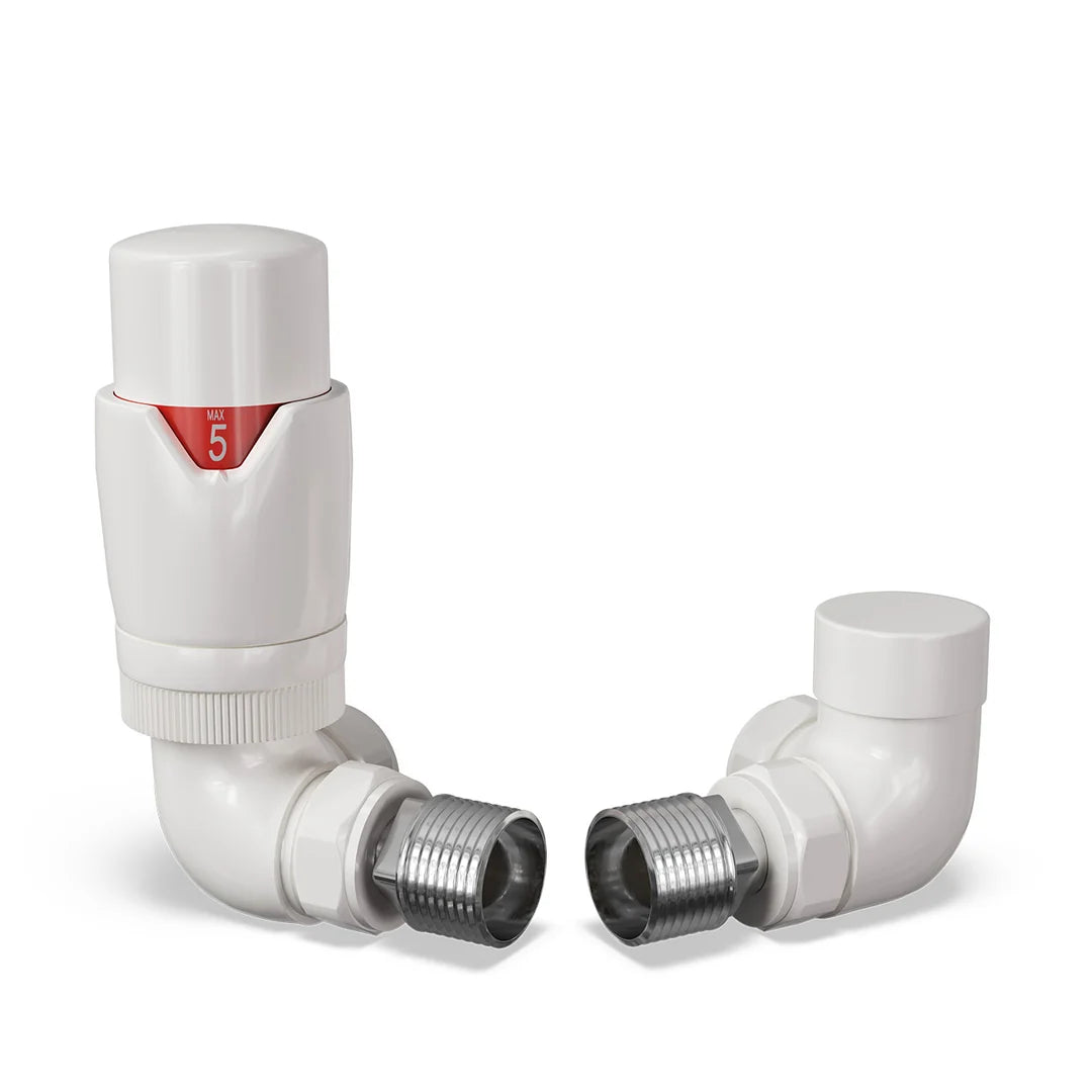 Corner Thermostatic Radiator Valves – 15mm TRV & Lockshield Set