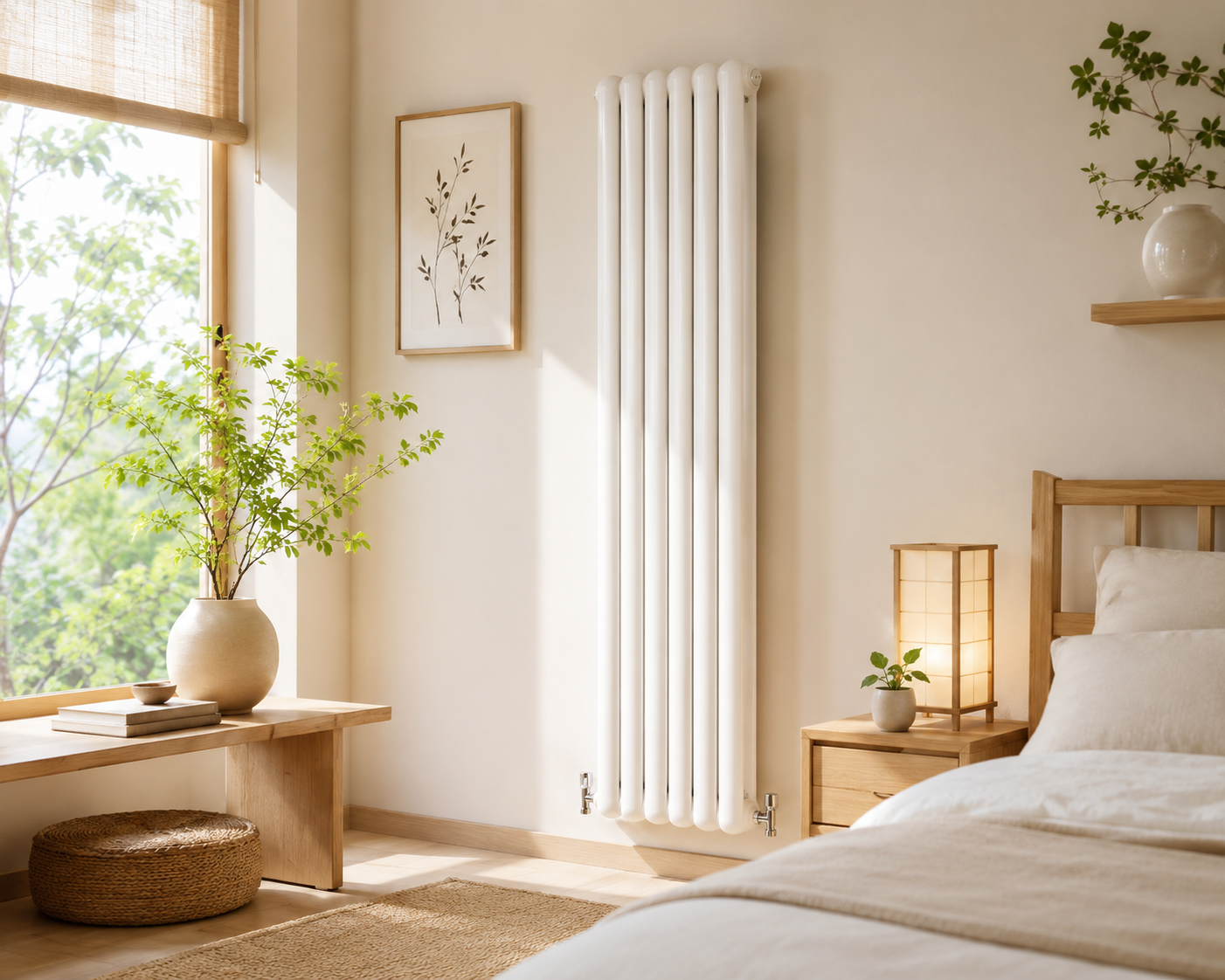 Vertical Round Tube Cast Iron Radiator – White / Anthracite 1800mm Height