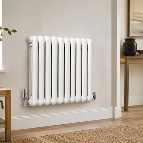 Horizontal Round Tube Cast Iron Radiator - White / Anthracite 600mm