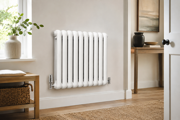 Horizontal Round Tube Cast Iron Radiator - White / Anthracite 600mm