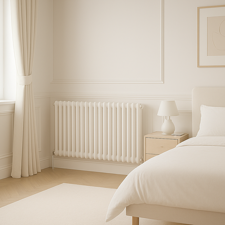 cozy warm bedroom with a horizonal radiator