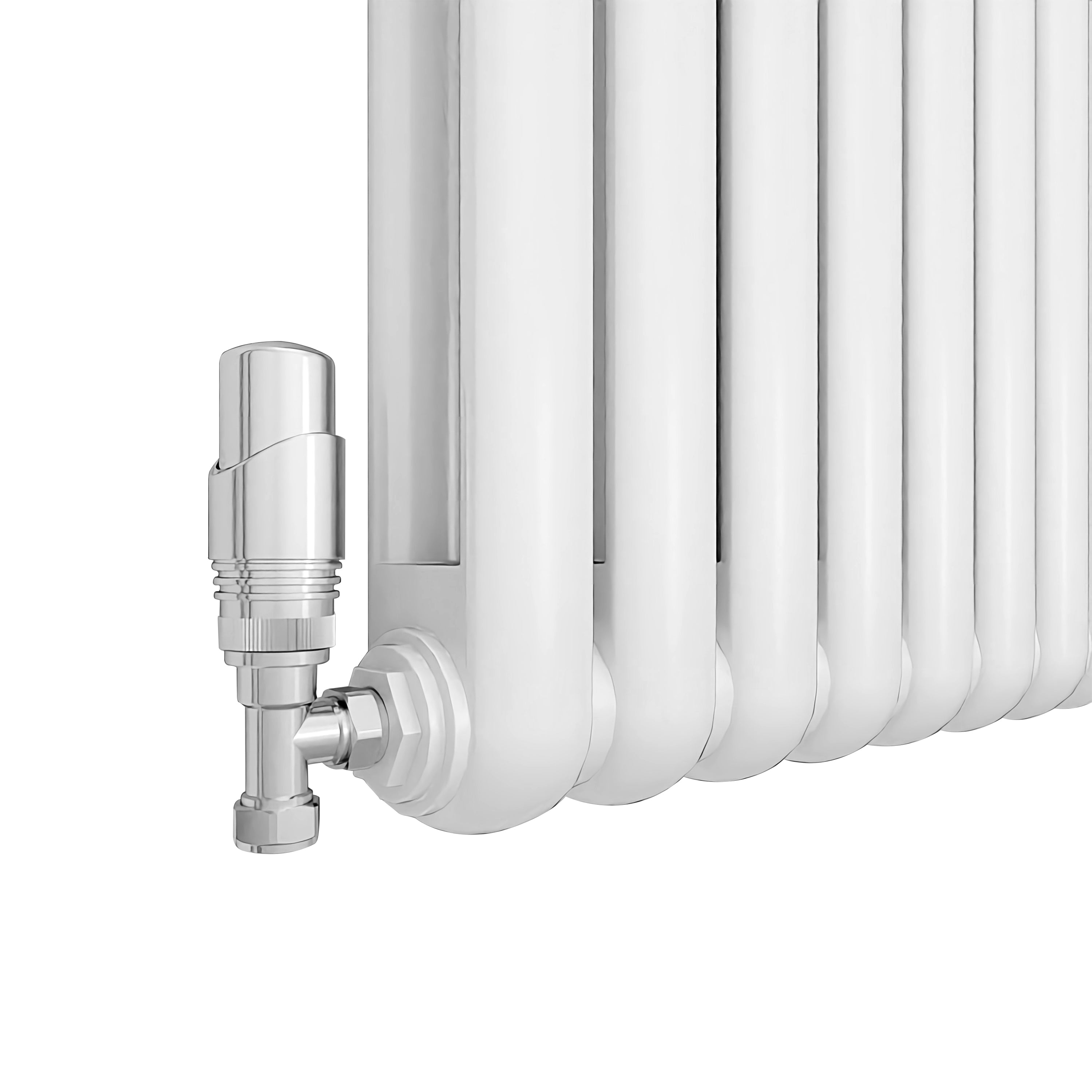 White radiator round tube column wall mounted interior DIY renovation 